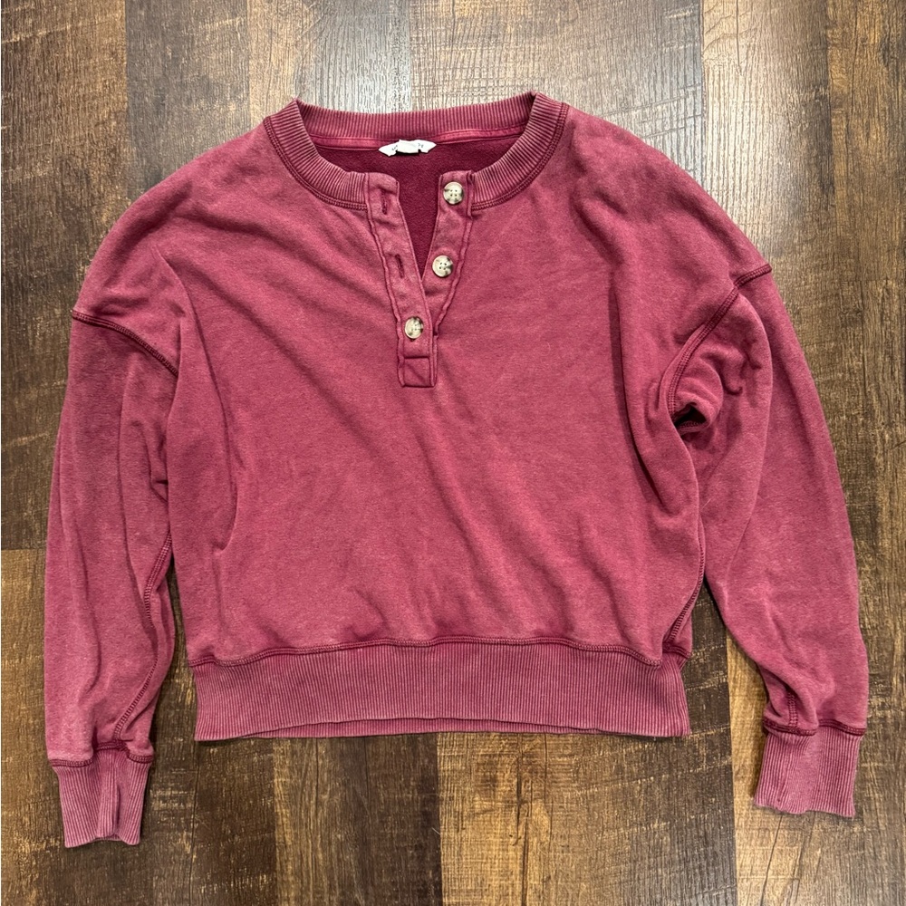 American Eagle Outfitters oversized Maroon Button-Up Sweatshirt